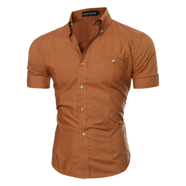 Luxury Men/'s Slim Fit Shirt Short Sleeve Stylish Formal Casual T-shirt Tops Good